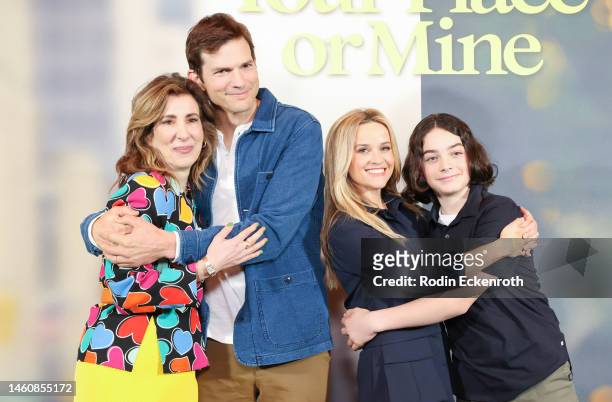 Aline Brosh McKenna, Ashton Kutcher, Reese Witherspoon, and Wesley Kimmel attend photocall for Netflix's "Your Place or Mine" at Four Seasons Hotel...