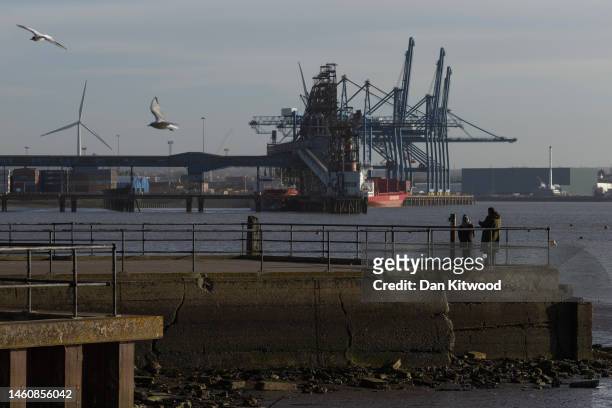 Views over the London Container Terminal on January 30, 2023 in Grays, United Kingdom. Grays, 20 miles east of London on the north side of the Thames...