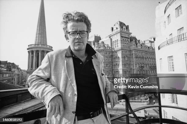 Radio DJ, Chris Evans, host of the flagship Radio 1 Breakfast Show, on the roof of the old extension at Broadcasting House, London, August 1995.