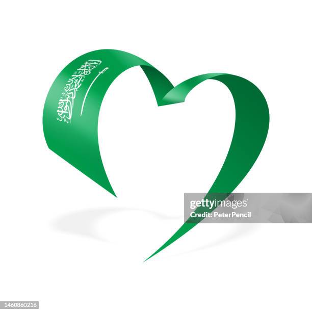 stockillustraties, clipart, cartoons en iconen met saudi arabia - ribbon heart flag. saudi arabian heart shaped flag. stock vector illustration - arabian peninsula