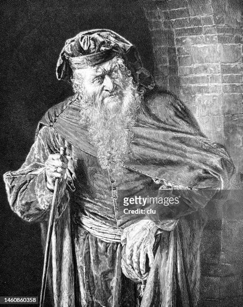 shylock, a fictional character in william shakespeare’s play the merchant of venice, a venetian-jewish moneylender. - william shakespeare stock illustrations