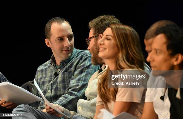 Tony Hale, Seth Rogen, and Nasim Pedrad