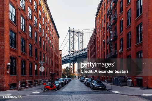 Manhattan Bridge seen from Dumbo, Brooklyn, New York City, USA