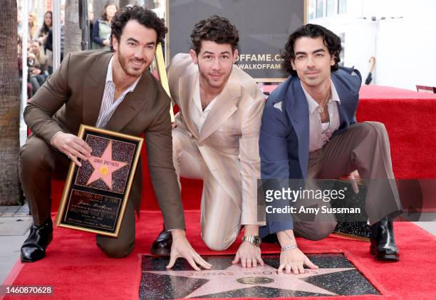 Kevin Jonas, Nick Jonas, and Joe Jonas of The Jonas Brothers attend The Hollywood Walk of Fame star ceremony honoring The Jonas Brothers on January...