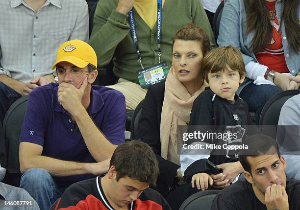 Model Linda Evangelista and son Augustin James Evangelista attend the Los Angeles Kings vs the New Jersey Devils game five during the 2012 Stanley...