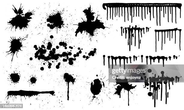 stockillustraties, clipart, cartoons en iconen met black grunge paint textures and patterns illustration - bespatterd