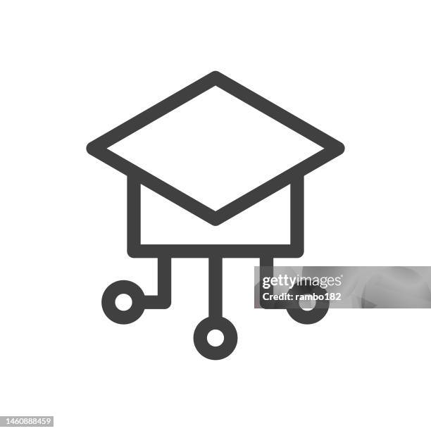 artificial intelligence course, machine learning line vector icon on white background. editable stroke. pixel perfect. for mobile and web. outline vector graphics. - computer hardware engineer stock illustrations