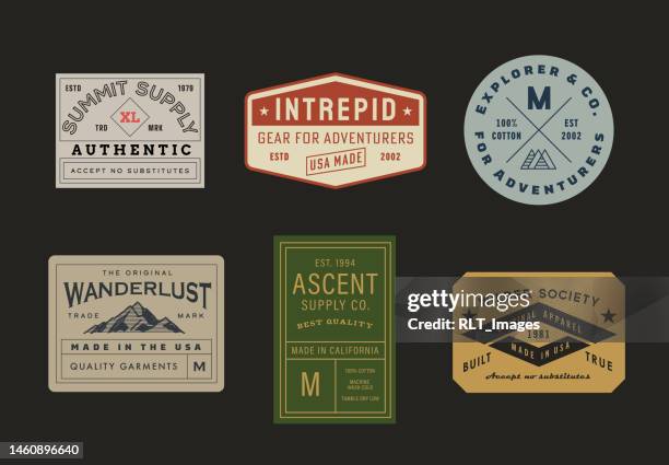 bildbanksillustrationer, clip art samt tecknat material och ikoner med vintage inspired adventure labels & tags - adventure or travel