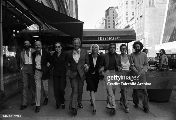 Henri Bendel's new stars : Don Kline, Lee Bailey, Viola Sylbert, Dick Huebner, Gerry Stutz, Ralph Lauren, Holly Harp, Carlos Falchi outside of the...