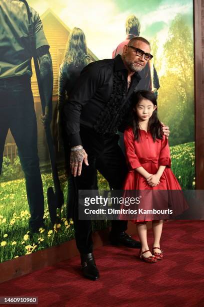 Dave Bautista and Kristen Cui attend Universal Pictures' "Knock At The Cabin" World Premiere at Jazz at Lincoln Center on January 30, 2023 in New...