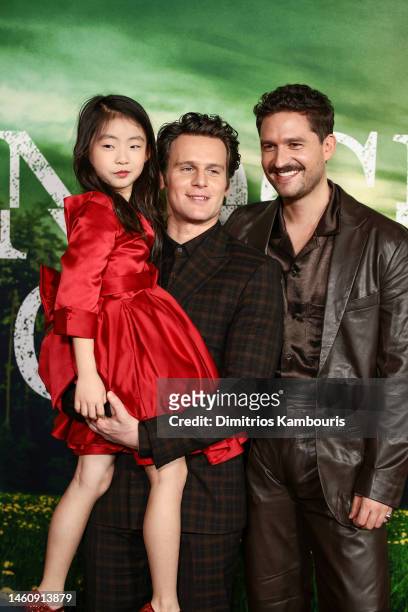 Kristen Cui, Ben Aldridge and Jonathan Groff attend Universal Pictures' "Knock At The Cabin" World Premiere at Jazz at Lincoln Center on January 30,...