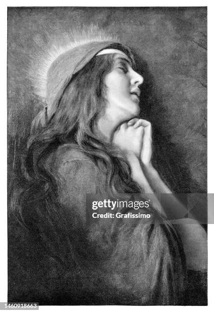 maria magdalena betende illustration - maria magdalena stock-grafiken, -clipart, -cartoons und -symbole