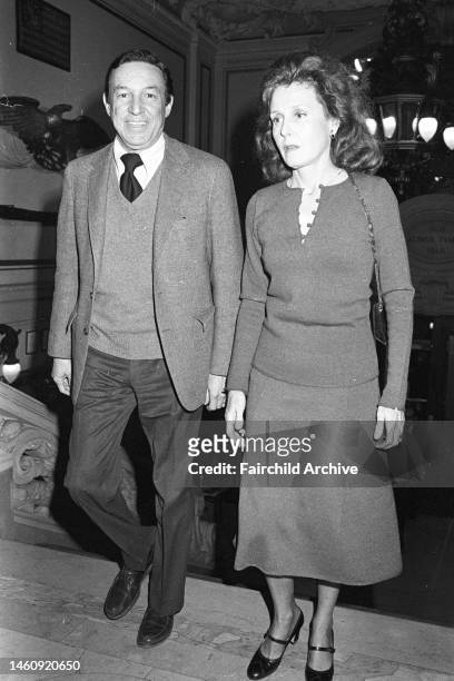 Mike Wallace with wife Lorraine Perigord arrives at the 'Airborne' party, William Buckley's 1976 novel about time spent aboard a boat with his son,...