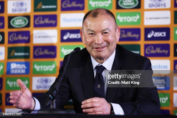 Newly appointed Wallabies coach Eddie Jones speaks to the media at Matraville Sports High School on January 31, 2023 in Sydney, Australia.
