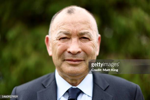 Newly appointed Wallabies coach Eddie Jones poses during a press conference at Matraville Sports High School on January 31, 2023 in Sydney, Australia.