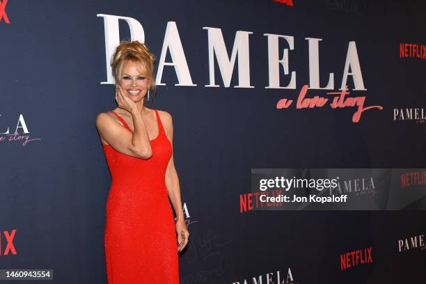 Pamela Anderson attends the premiere of Netflix's "Pamela, a love story" at TUDUM Theater on January 30, 2023 in Hollywood, California.