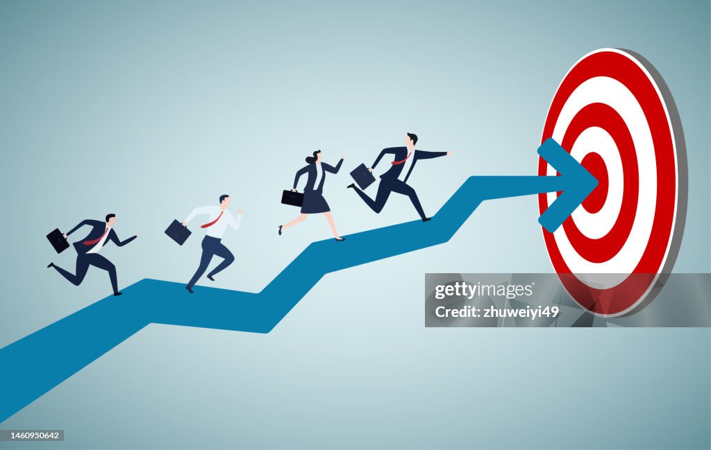 Team target or achievement, teamwork or leadership to lead to achieve goal, business direction or success, career path or growth