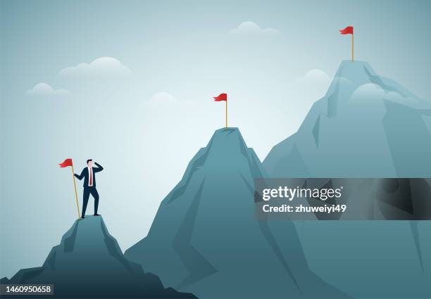stockillustraties, clipart, cartoons en iconen met ambition to success and achieve target, career growth or business goals, challenge to win, achievement or victory - bergklimmen