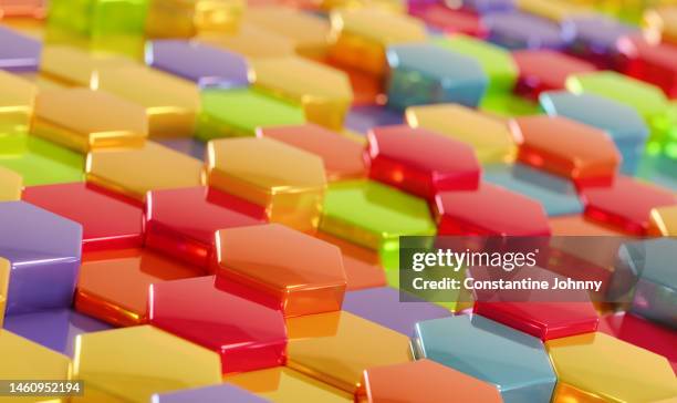 colorful array of hexagonal cubes abstract geometric background - comb stock pictures, royalty-free photos & images