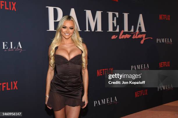 Lindsey Pelas attends the premiere of Netflix's "Pamela, a love story" at TUDUM Theater on January 30, 2023 in Hollywood, California.