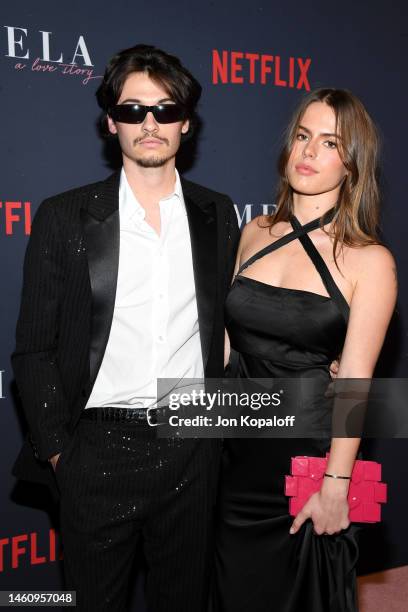 Dylan Jagger Lee and Paula Bruss attend the premiere of Netflix's "Pamela, a love story" at TUDUM Theater on January 30, 2023 in Hollywood,...