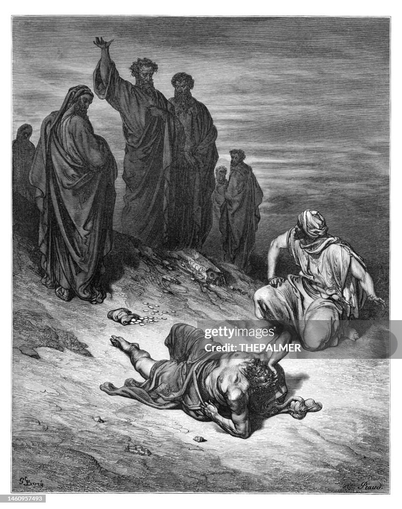 Death Of Ananias - Gustave Dore engraving 1870