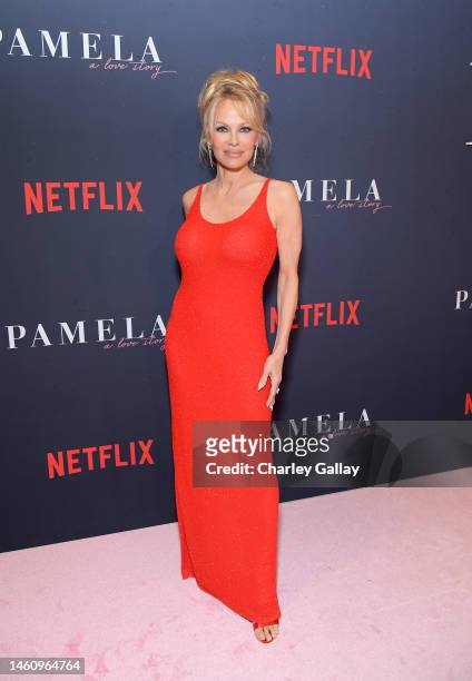 Pamela Anderson attends Netflix's 'Pamela, a love story' Los Angeles Premiere at Netflix Tudum Theater on January 30, 2023 in Los Angeles, California.