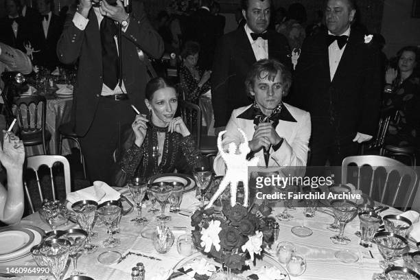 Ballet dancer Mikhail Baryshnikov with unidentified woman at Iranian Ambassador Ardeshir Zahedi's dinner party for the American Ballet Theater Gala...