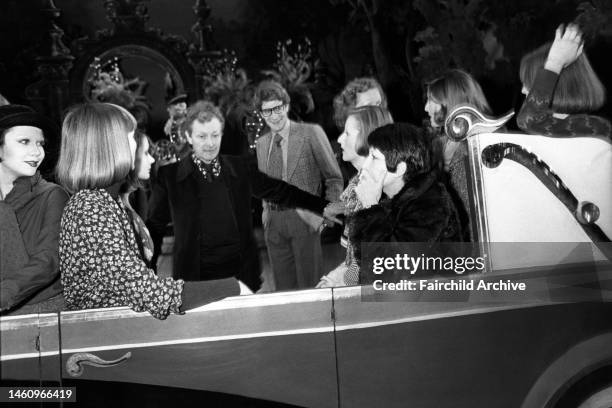 Fashion designer Yves Saint Laurent and models take the stage during a dress rehearsal for the fashion show to benefit the restoration of the Chateau...