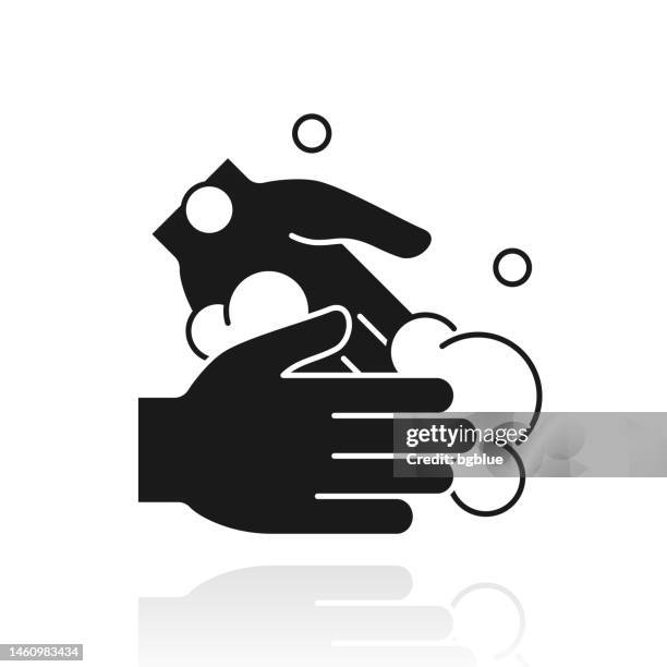 washing hands with soap. icon with reflection on white background - soap bubble transparent stock illustrations