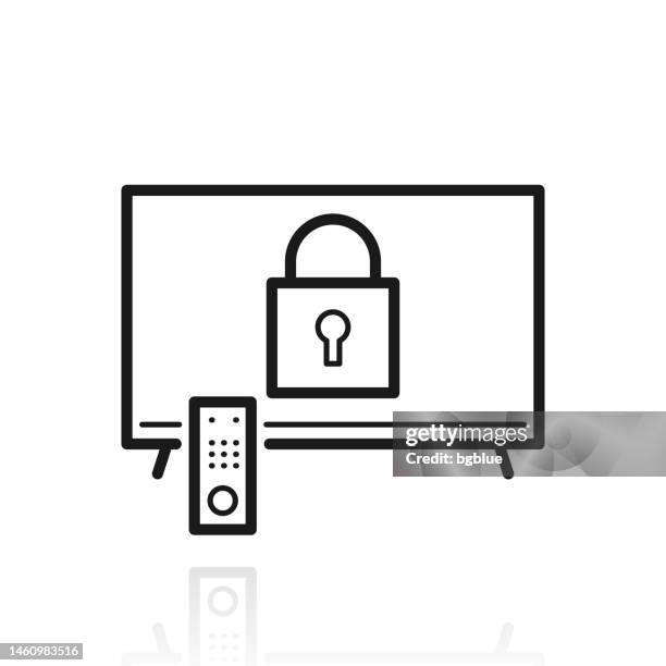 tv with padlock. icon with reflection on white background - open access publishing stock illustrations