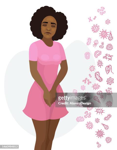 illustrazioni stock, clip art, cartoni animati e icone di tendenza di donna afroamericana che indossa un vestito. igiene femminile. periodo mestruale. incontinenza urinaria. - genital herpes