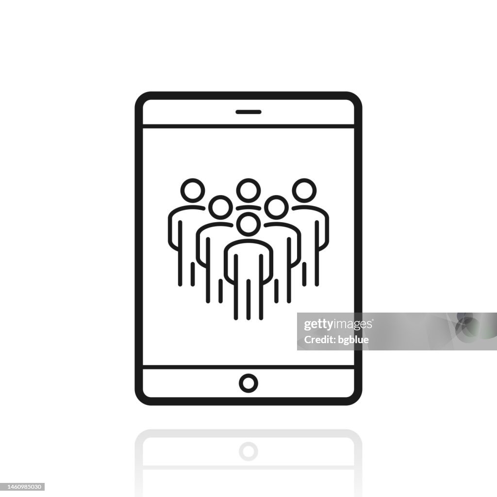 Social media on tablet PC. Icon with reflection on white background