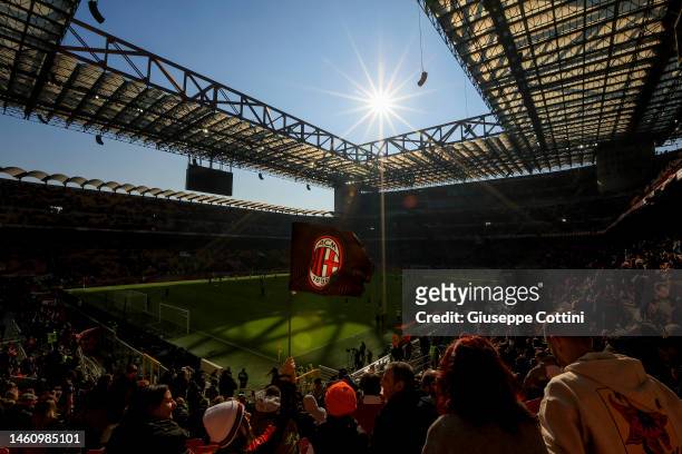 General view inside the stadium prior to the Serie A match between AC MIlan and US Sassuolo at Stadio Giuseppe Meazza on January 29, 2023 in Milan,...