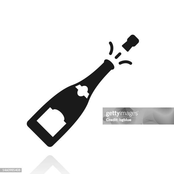 champagner-explosion. symbol mit reflexion auf weißem hintergrund - sektkorken stock-grafiken, -clipart, -cartoons und -symbole