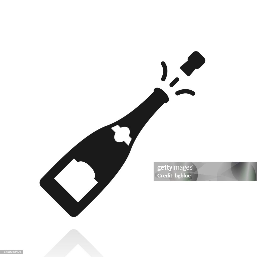 Champagne explosion. Icon with reflection on white background