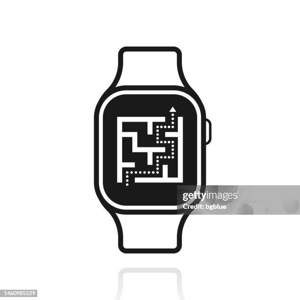 smartwatch with maze. icon with reflection on white background - clear path maze stock illustrations