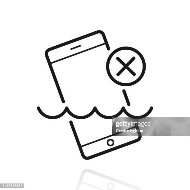 smartphone not waterproof. icon with reflection on white background - phone under water stock illustrations