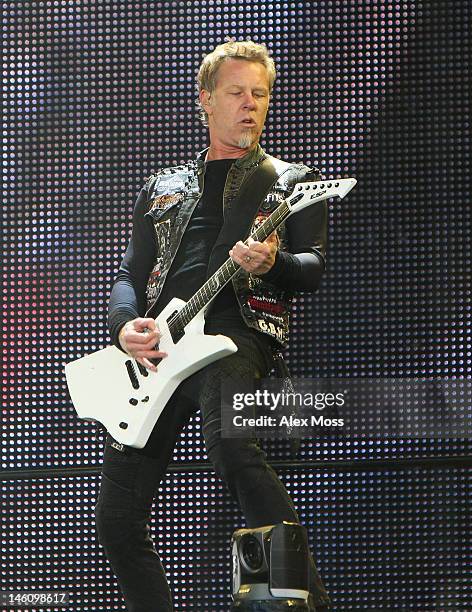 James Hetfield of Mettalica performs on stage during Download Festival at Donington Park on June 9, 2012 in Castle Donington, United Kingdom.