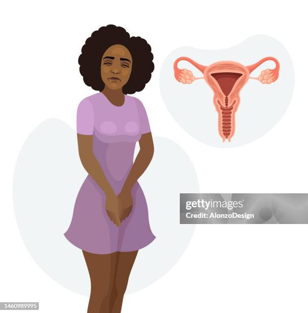 illustrazioni stock, clip art, cartoni animati e icone di tendenza di donna afroamericana che indossa un vestito. igiene femminile. periodo mestruale. incontinenza urinaria. sistema riproduttivo femminile umano. - genital herpes