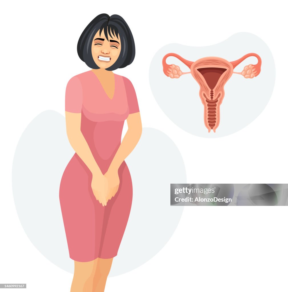Young Woman wearing a dress. Women's hygiene. Menstruation period. Urinary incontinence. Human Female Reproductive System.