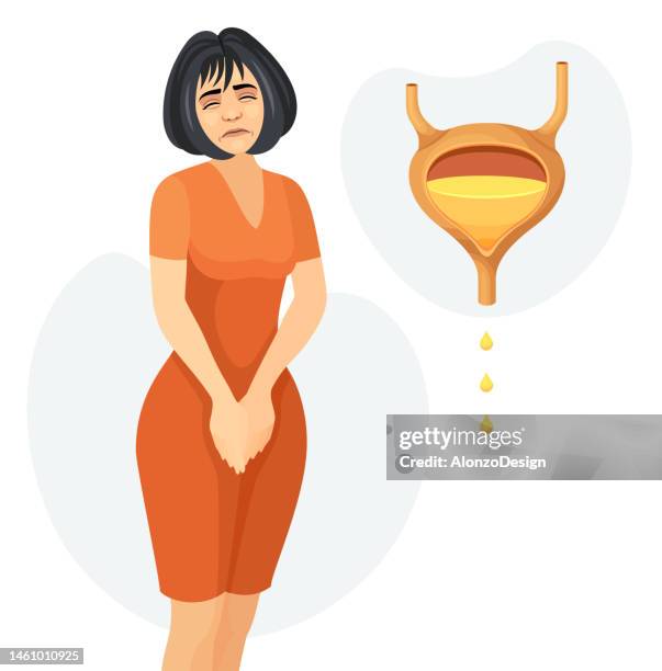 frauenhygiene. harninkontinenz. blase mit urin. - menstruation gesundheitswesen und medizin stock-grafiken, -clipart, -cartoons und -symbole
