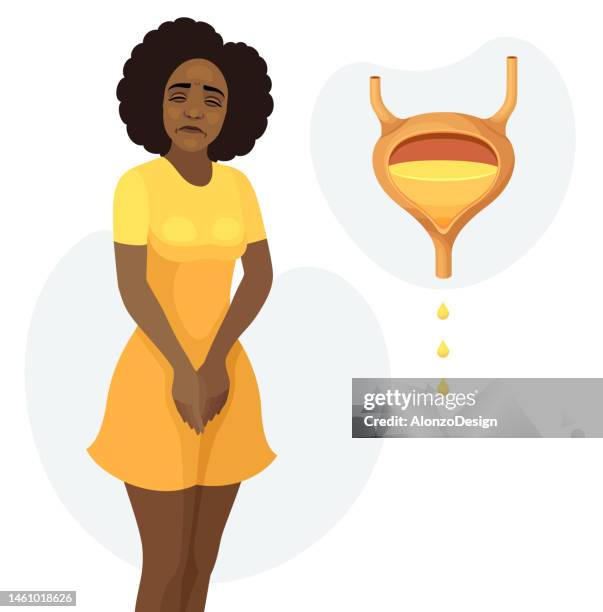 african american women's hygiene. urinary incontinence. bladder with urine. - groyne stock illustrations