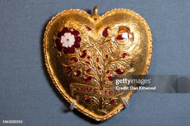 Gold pendant is displayed during a photocall at The British Museum on January 31, 2023 in London, England. The British Museum launches its 2021...