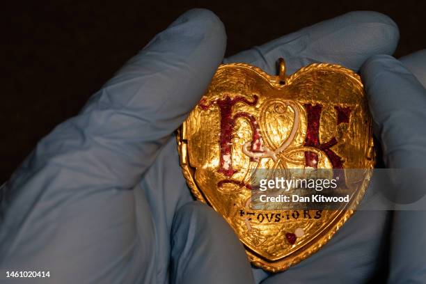 Gold pendant is displayed during a photocall at The British Museum on January 31, 2023 in London, England. The British Museum launches its 2021...