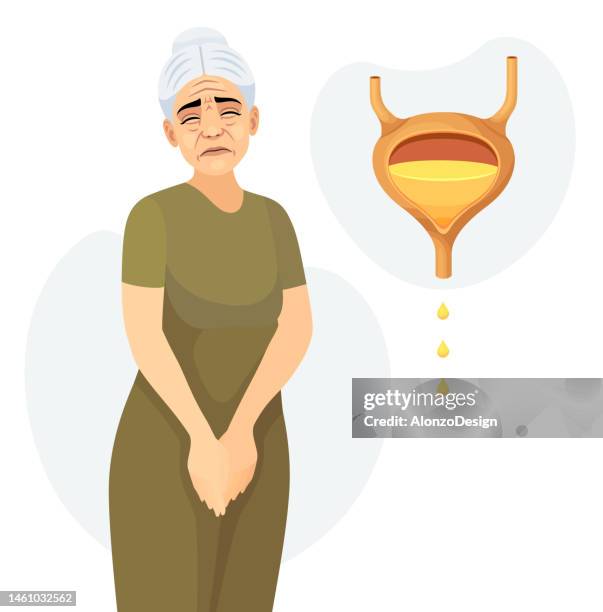 women's hygiene. senior woman. urinary incontinence. bladder with urine. menopause abstract concept. - menopause stock illustrations