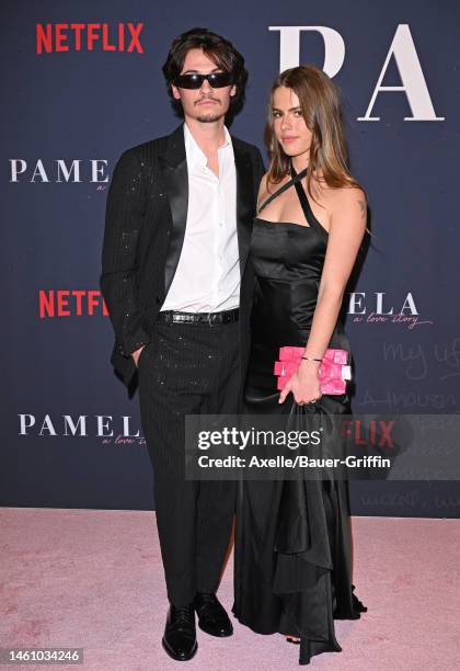 Dylan Jagger Lee and Paula Bruss attend the Premiere of Netflix's "Pamela, a love story" at TUDUM Theater on January 30, 2023 in Hollywood,...