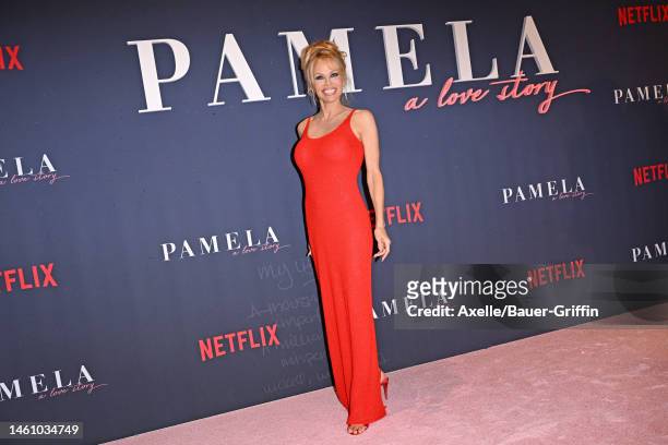 Pamela Anderson attends the Premiere of Netflix's "Pamela, a love story" at TUDUM Theater on January 30, 2023 in Hollywood, California.