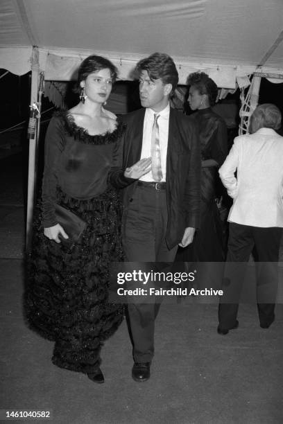 Model and actress Isabella Rossellini in a ruffled gown and director David Lynch at the French Gala in New York