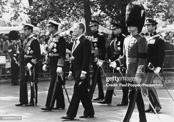 From left, Prince Charles, Prince Philip, Duke of Edinburgh , David Nightingale Hicks , Prince Edward, Duke of Kent, Prince Richard, Duke of...